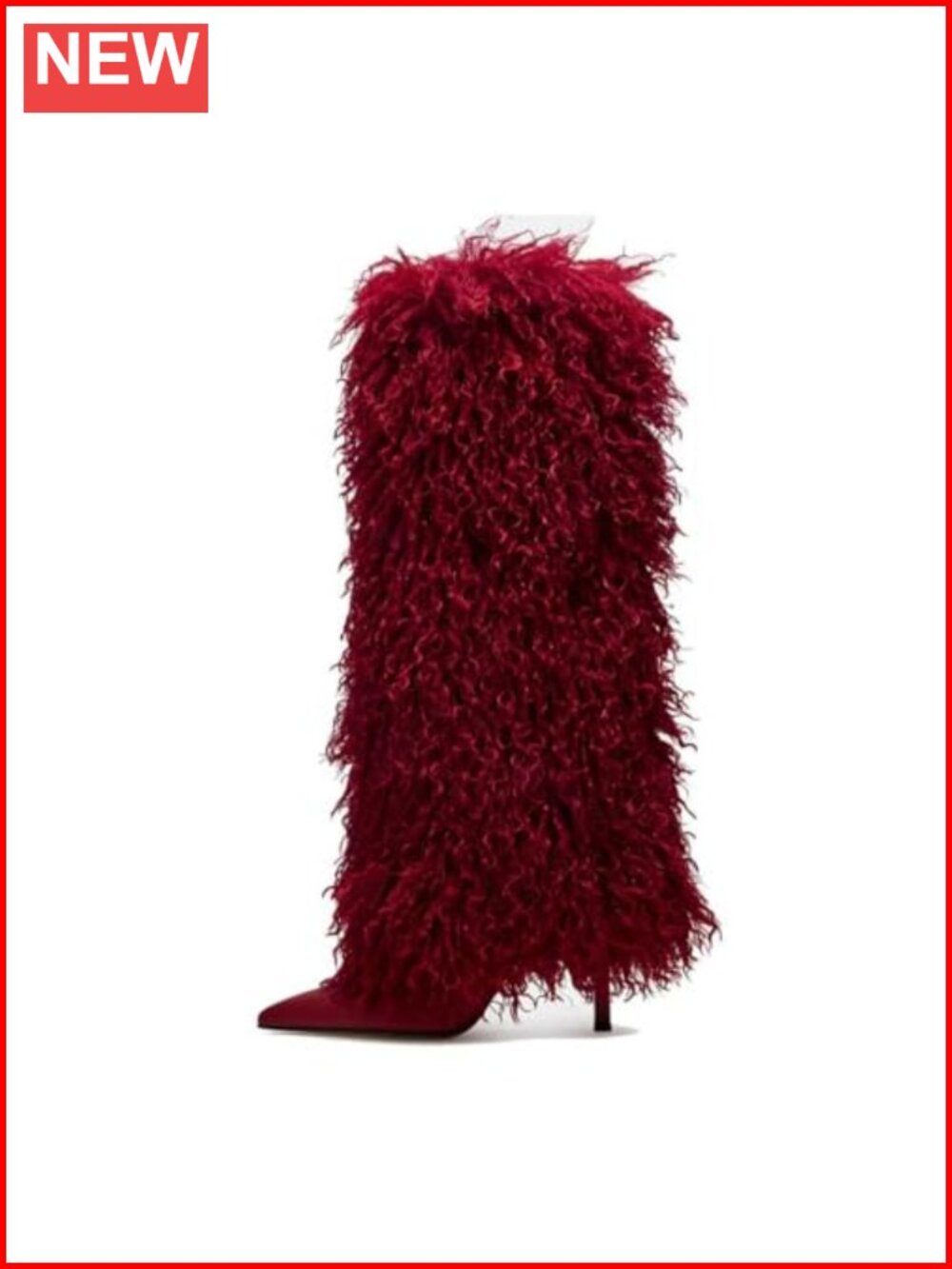 Faux Fur Knee High Boots Pointed Toe Stiletto Heel Tall Fold Over Women